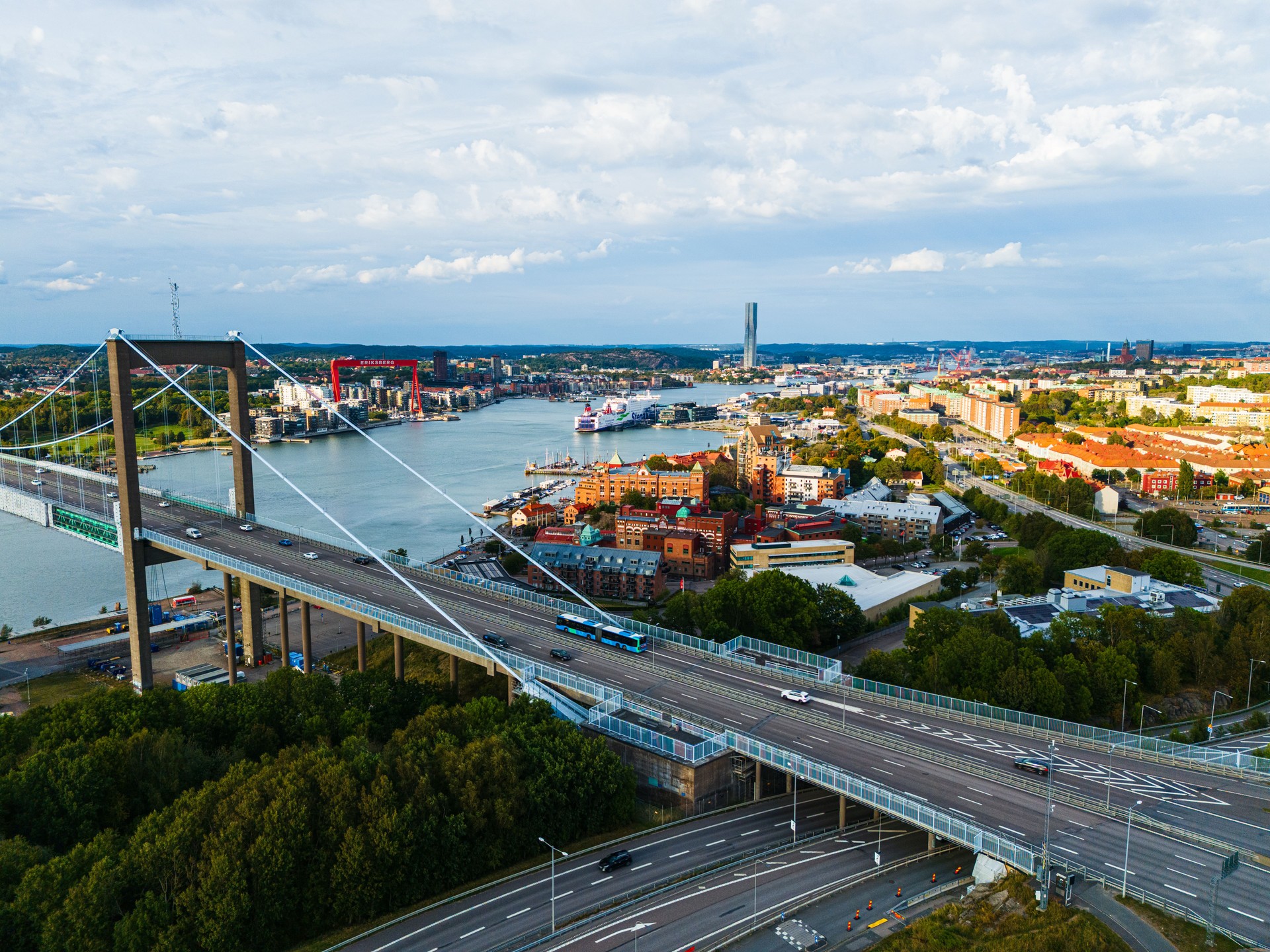 Exploring Gothenburg with a view of Alvsborgsbron bridge and the harbor area