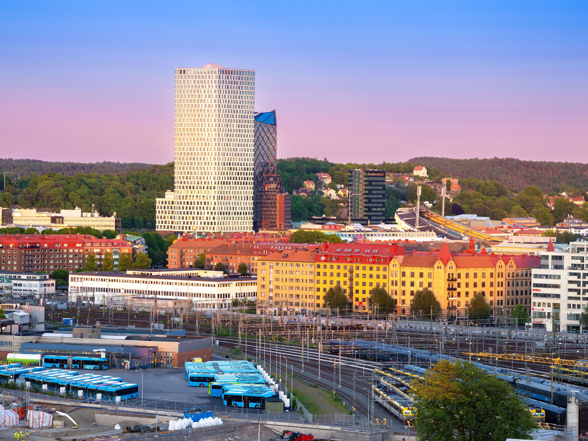 Blue hour in the scandinavian city of Gothenburg, Sweden