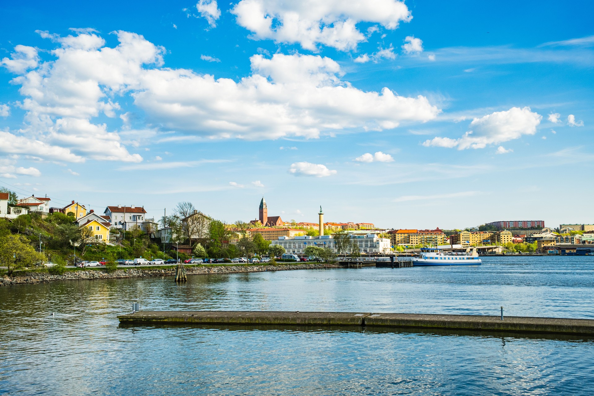 Sunny Day in Gothenburg, Sweden With a View of the City Skyline and a Cruise Ship on the Water